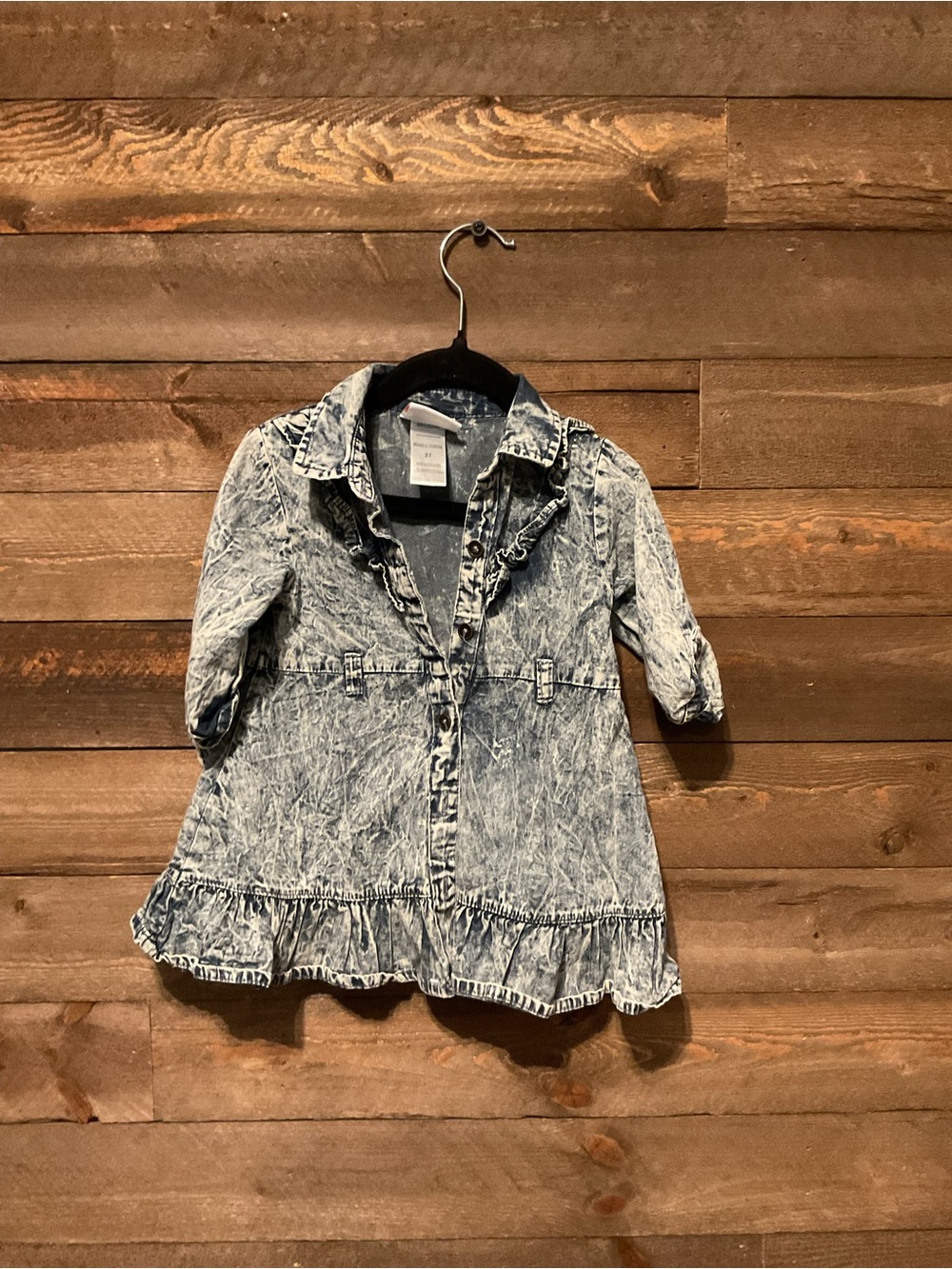 Little Lass Denim Chambray Acid Wash Ruffled Dress Little Girls Size 3T